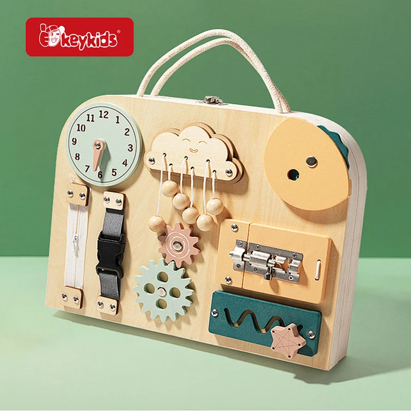 Multifunction Educational Sensory Kids Wooden Busy Board With Drawing Board W12D572